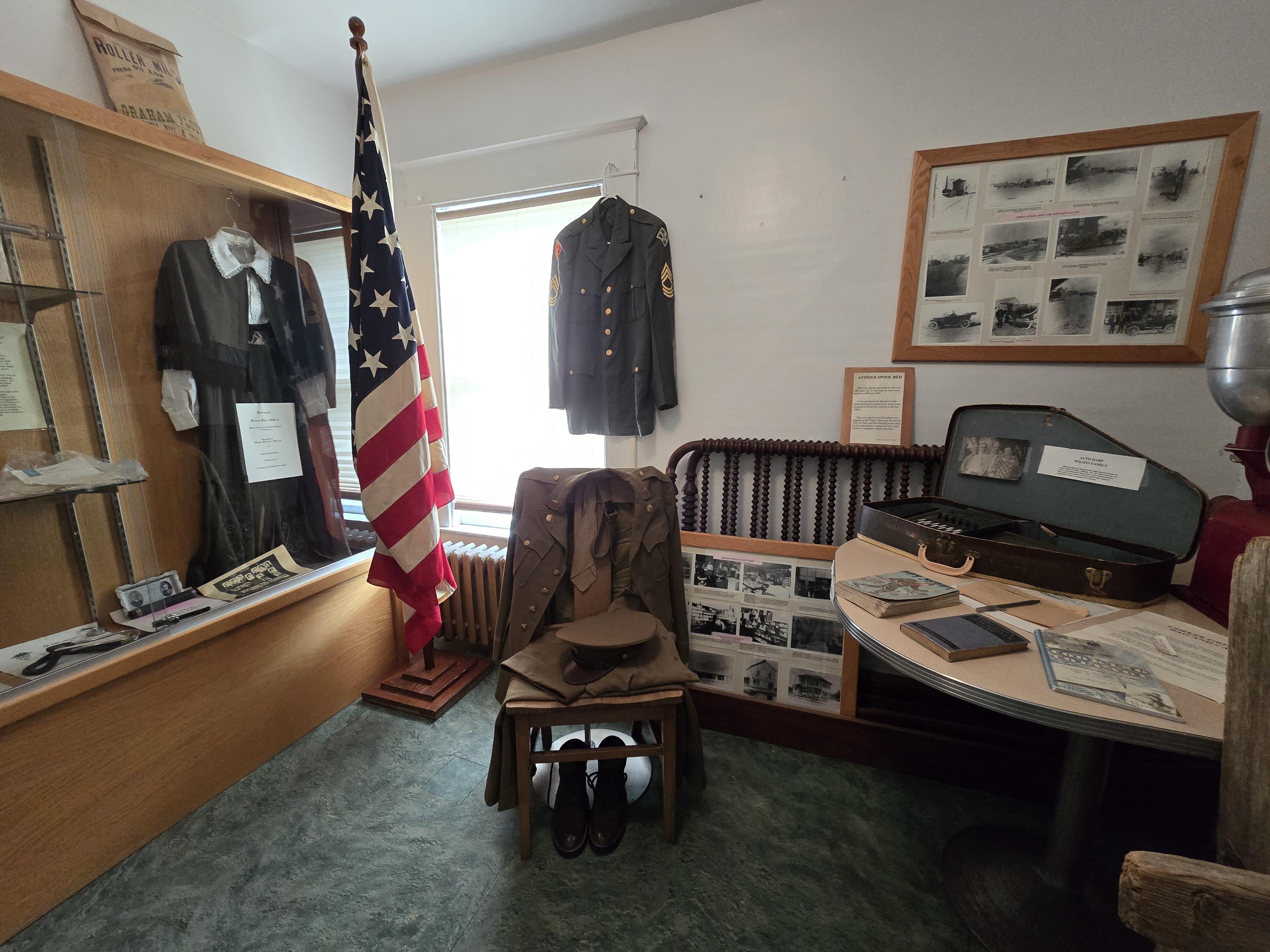 American Flag, Service uniforms, Black and white dress, framed black and white photos